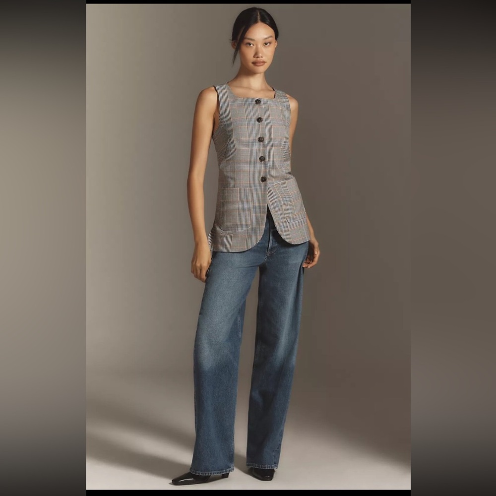 Anthropologie Plaid Mod Button Front Vest
